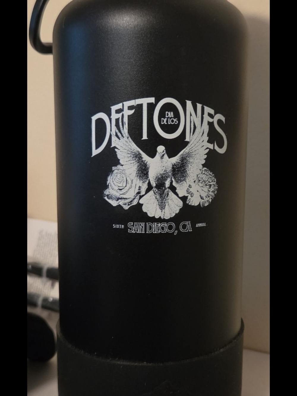 Deftones Día De Los Water Bottle - Black with White Graphic